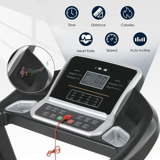 ISE Tapis de Course Electrique Pliable, Electrique Pliable,LCD,12 Programmes,verin hydraulique